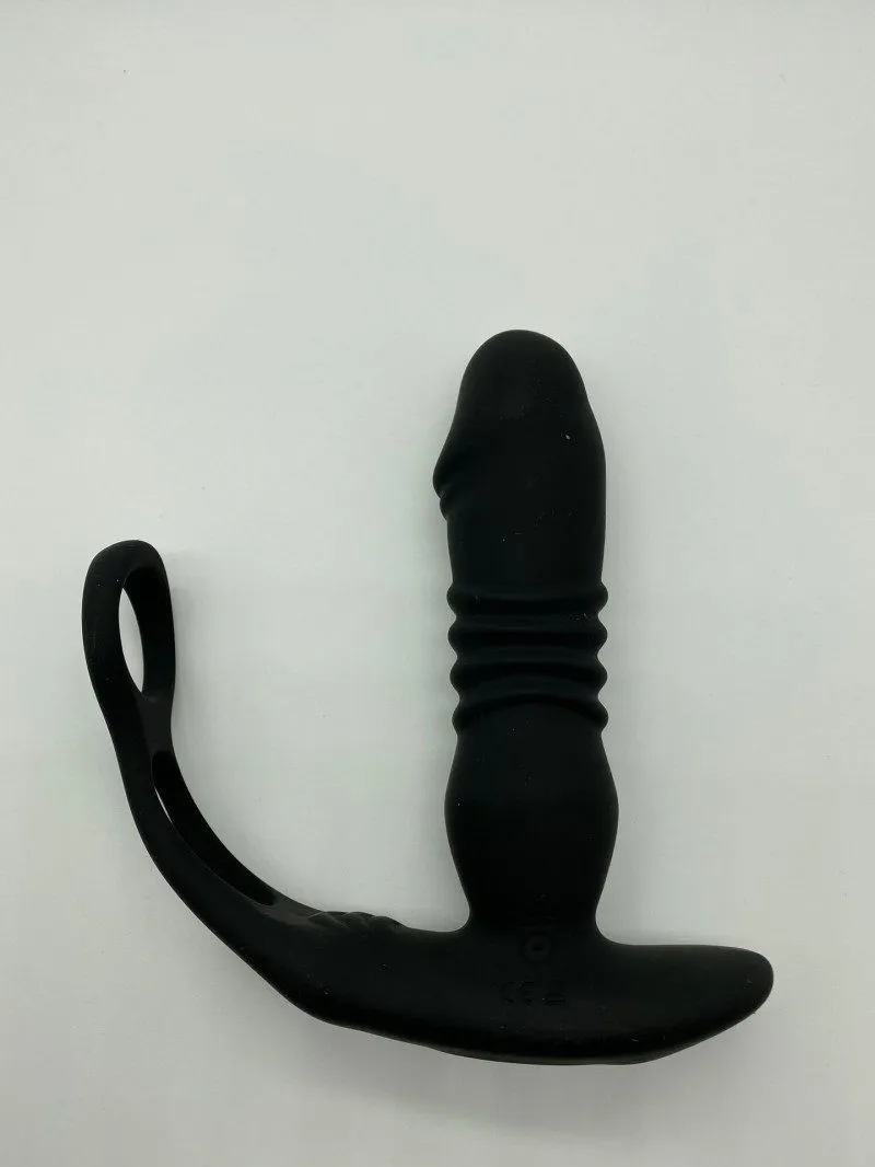 Black KY07 app-controlled anal vibrator with its flexible wearable ring