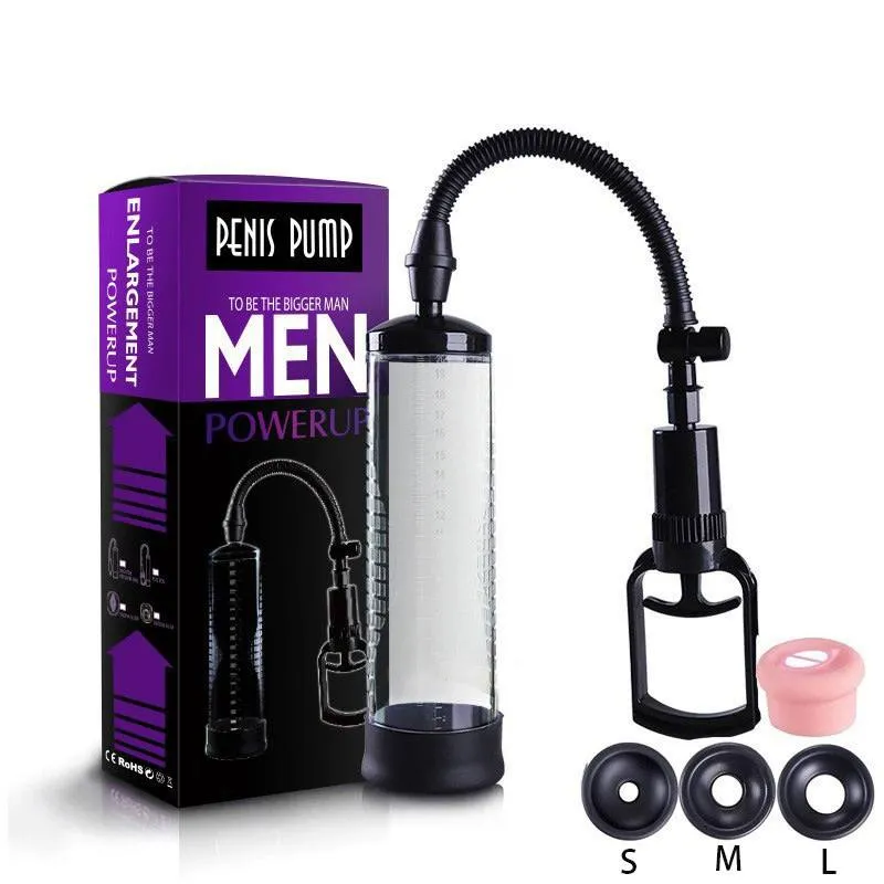 Manual penis pump KY08 with packaging, hand pump and three sleeve sizes