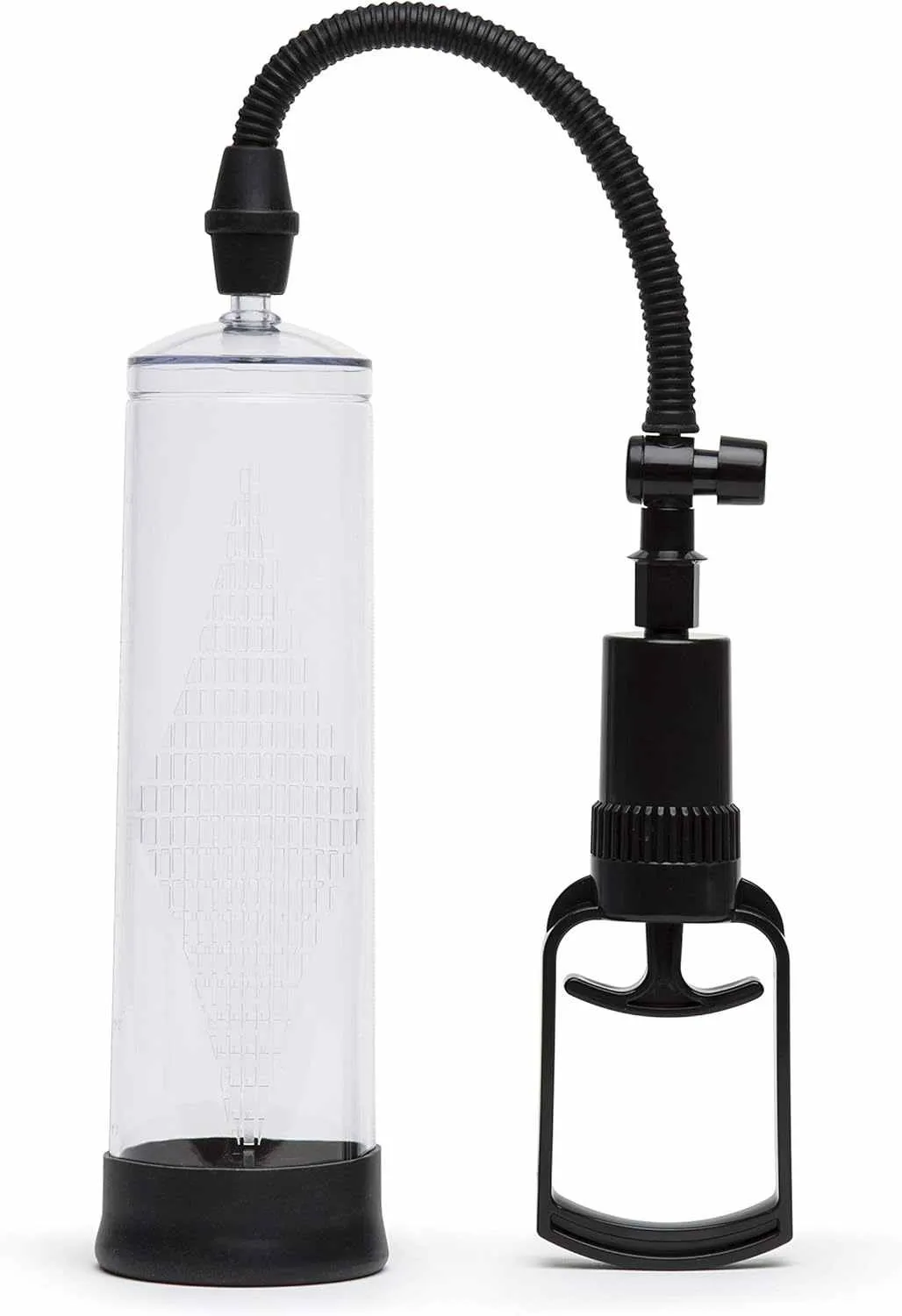 Manual penis pump KY08 with a clear cylinder and hand pump on a white background