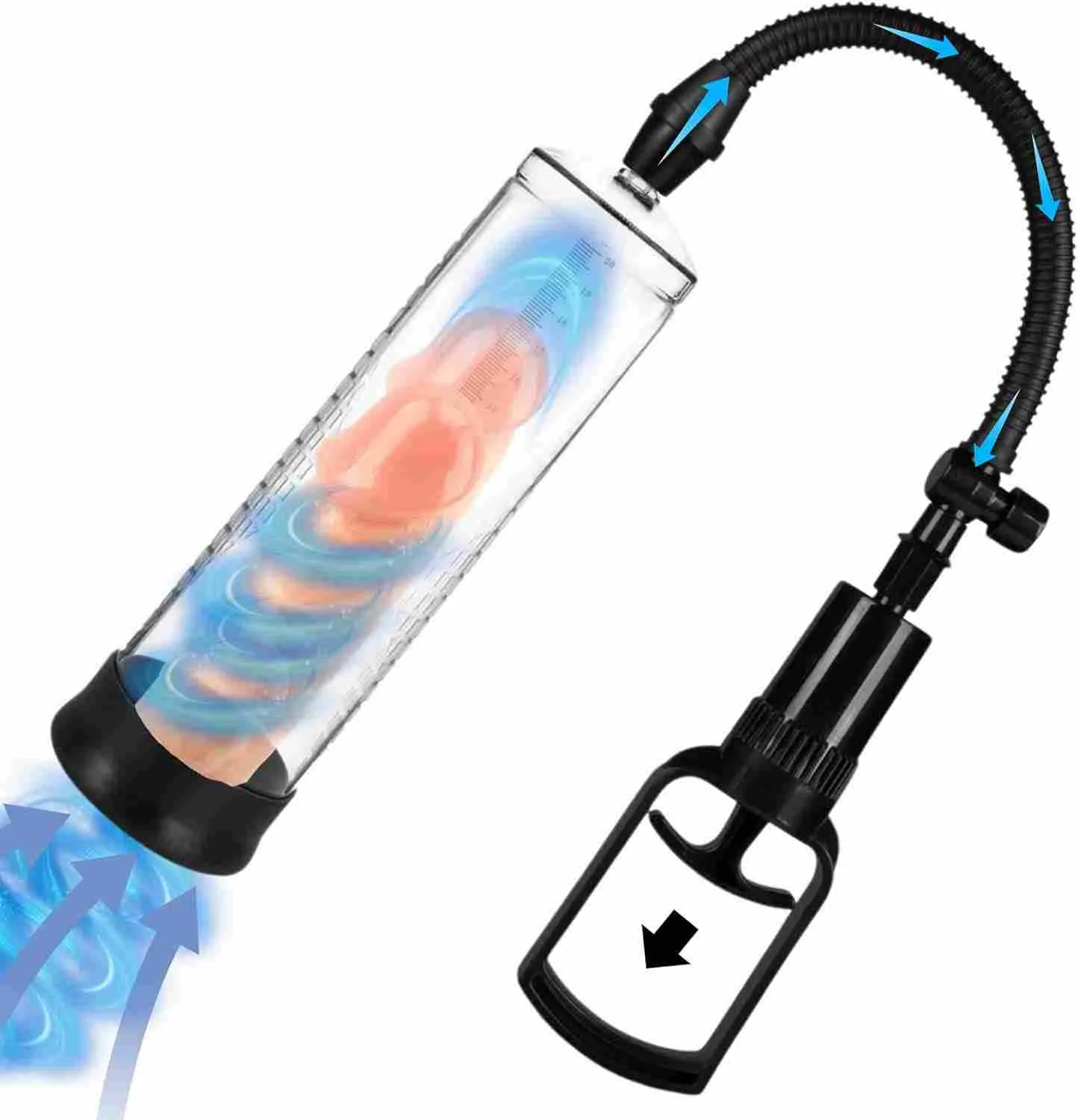 Manual penis pump KY08 water and cleaning graphic