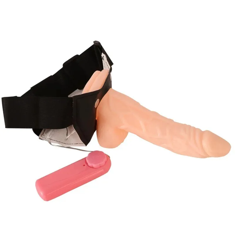 Three-quarter view of the KY11 strap-on harness with its dildo fitted