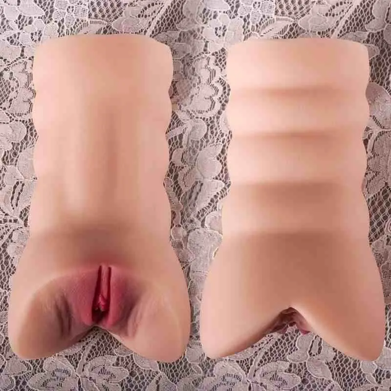 Two sides of the KY12 masturbator showing its different entry shapes