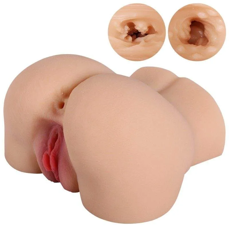 KY14 small realistic hip masturbator with both internal channels shown in close-up