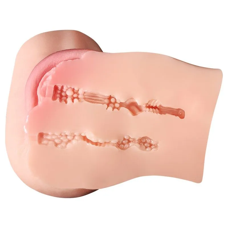 Cutaway view of the two textured internal channels inside the KY15 masturbator