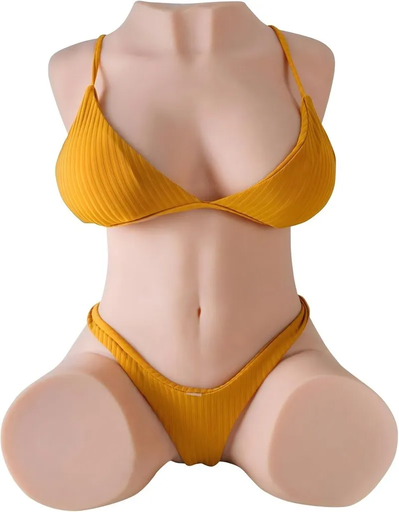 KY17 realistic half-body sex doll wearing a yellow two-piece outfit