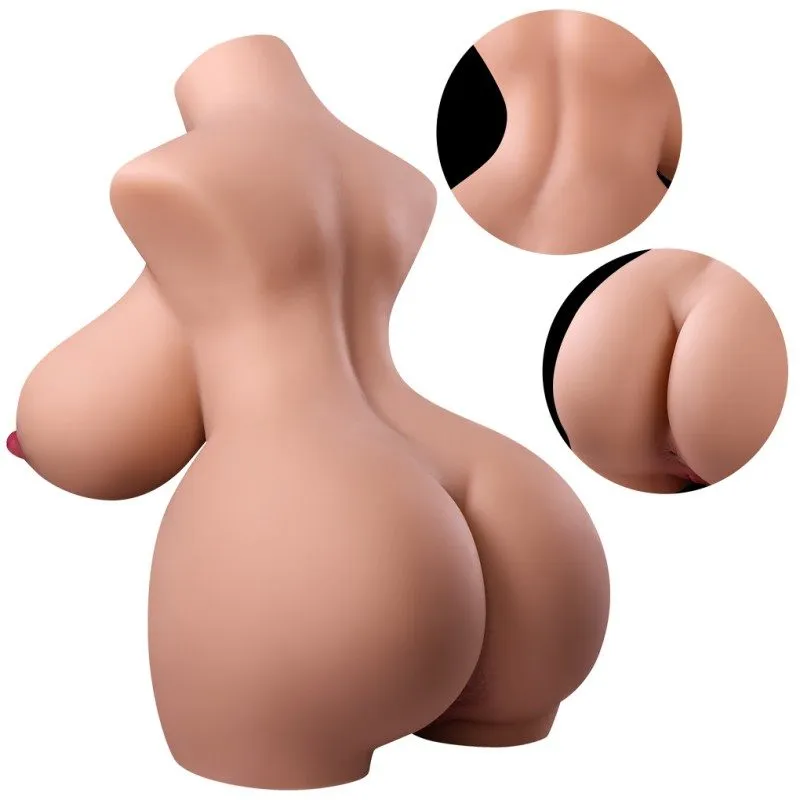KY19 half-body sex doll side profile with inset views of the two internal channels