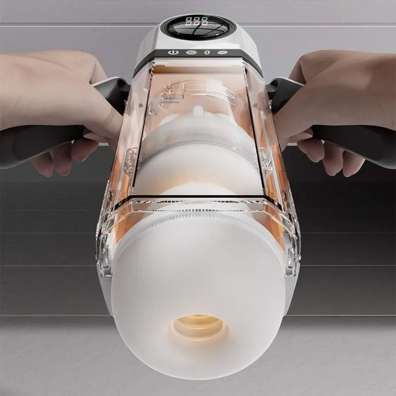 Front opening of the KY23 TPE masturbator sleeve with the clear housing and side handles in view