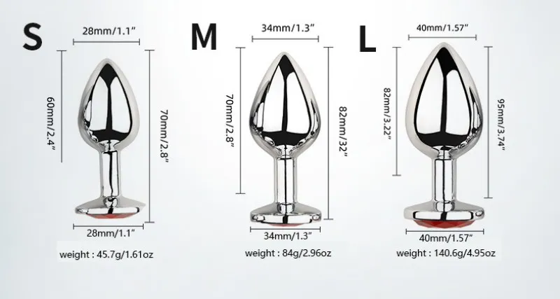 KY06 anal plug set size chart for the small, medium and large plugs